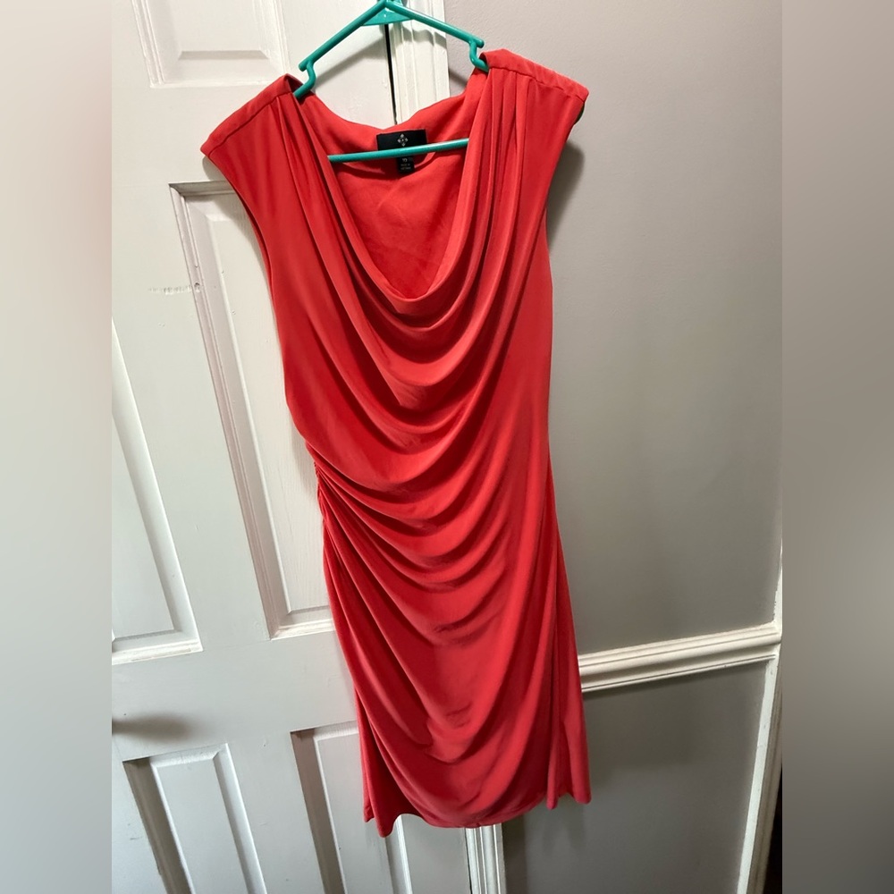 Ronni Nicole Orange Asymmetrical Ruched Sheath Dress